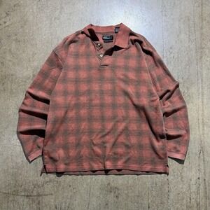 Marc Edwards Polo Shirt Mens XL Red Plaid Knit Long Sleeve Stain Resistant